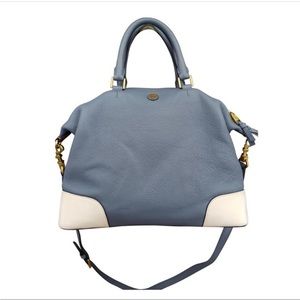 Tory Burch Bowling Bag Top Handle Blue Leather